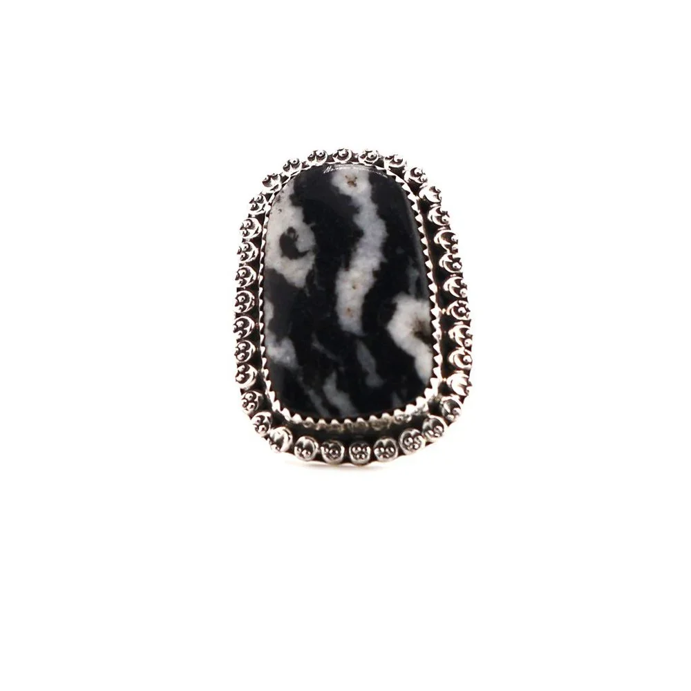 Native American Jasper Zebra Ring Navajo Handmade‎ Jewelry Sterling Sz 8.5 US**